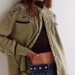 We the Free Olive Floral Button Up Sweater